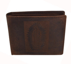 AFONiE RFID Rustic Men Wallet-Guadalupe Virgin Design Craft Stamp