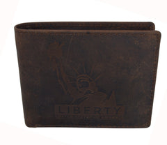  RFID Rustic Men Wallet-Statue Liberty Design Craft Stamp
