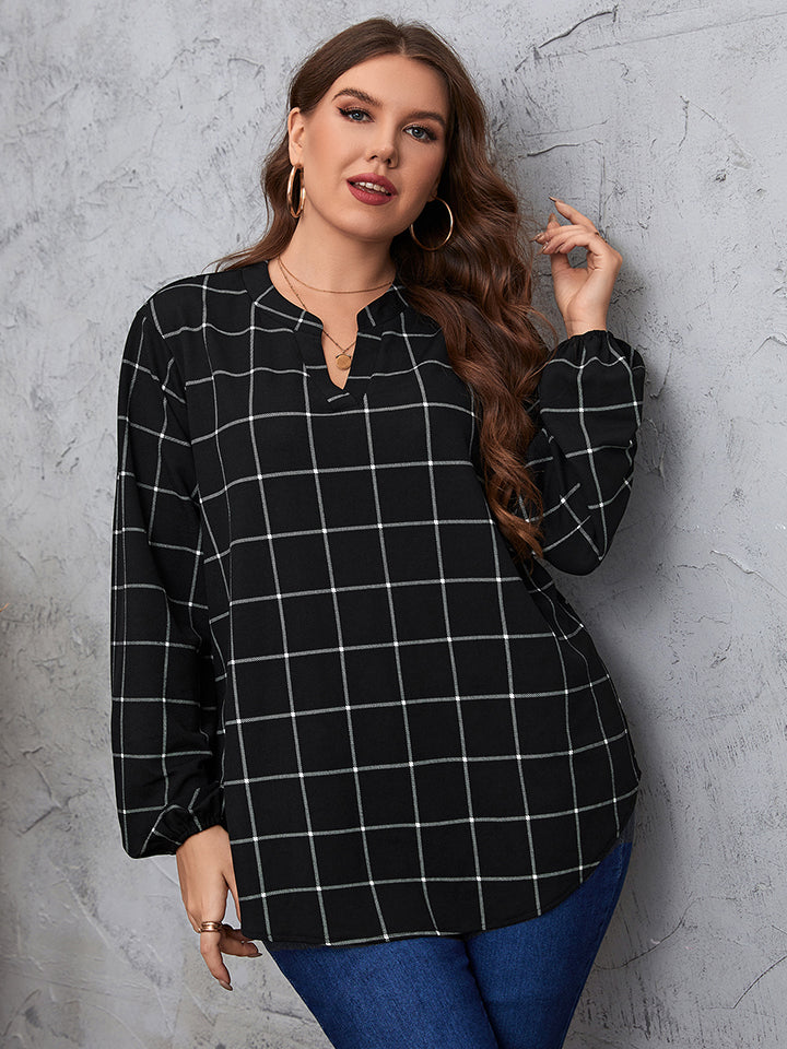 Plus Size Notched Neck Long Sleeve Blouse Wholesale - Buy in Bulk and Save!