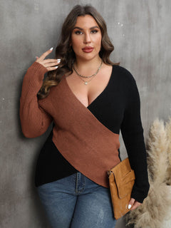 Two-Tone Surplice Neck Sweater: A Stylish Essential for Your Curve Wardrobe