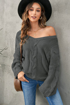 Cozy Cable Knit V-Neck Sweater for Women