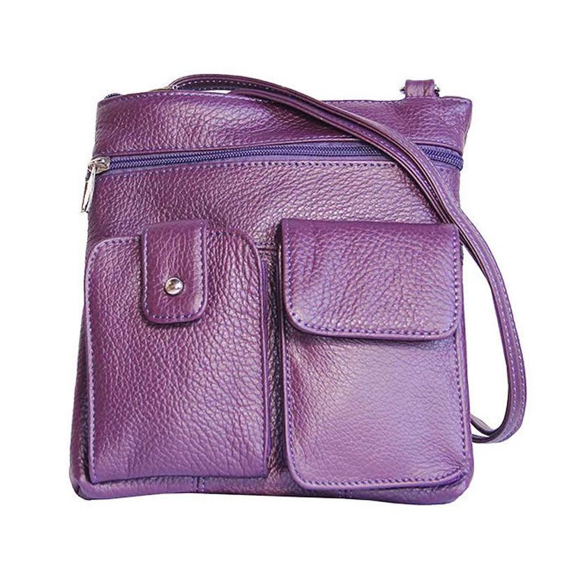 Soft Leather Two Front Purse Purple Color Cross-body Style
