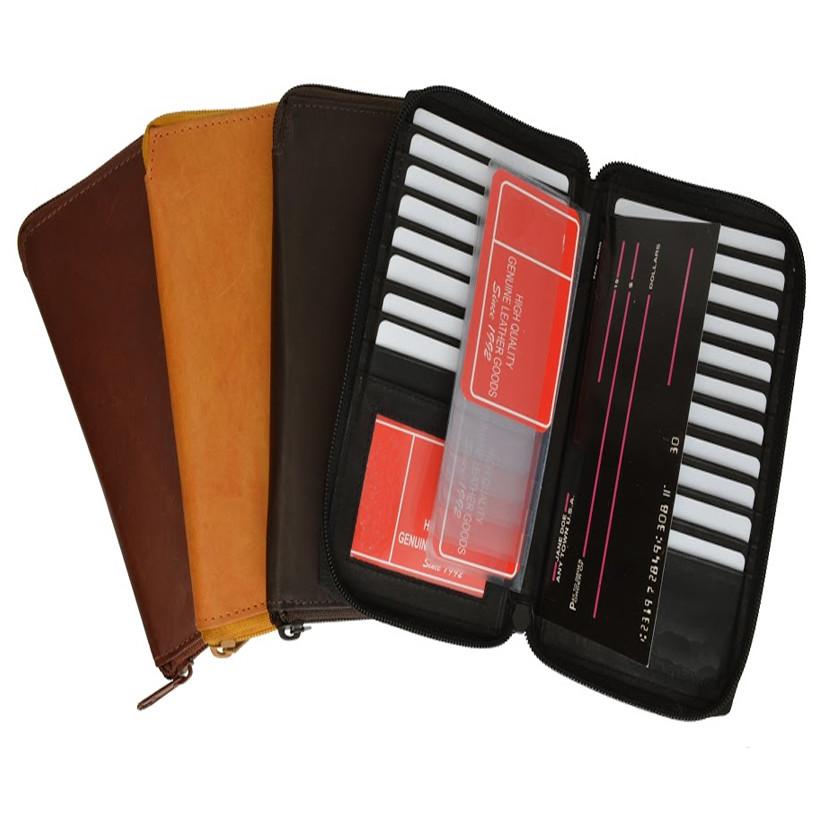 Unisex Genuine Leather Bi-fold Zip Around Large Credit Card Holder Wallet