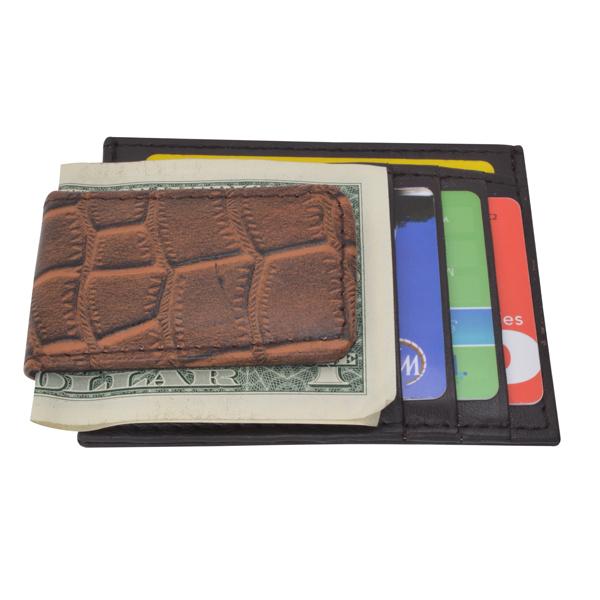 Men's Croco Card Case with Magnetic Money Clip