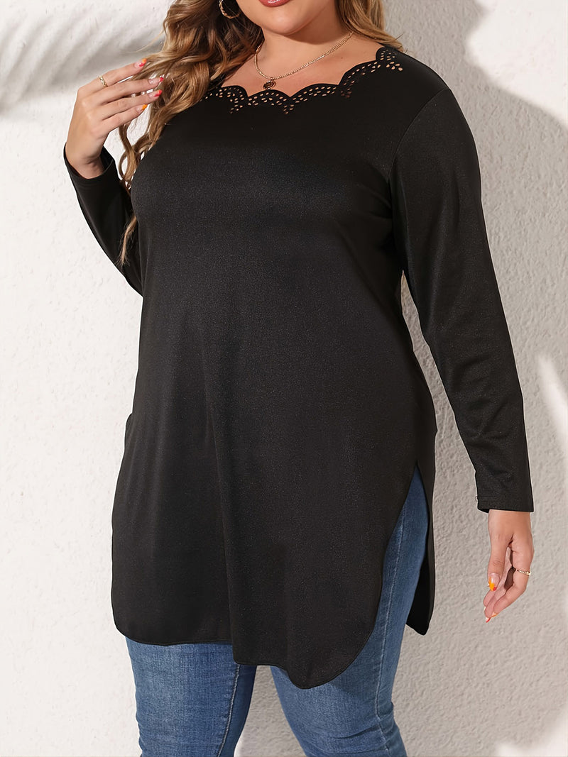 Plus Size Slit Long Sleeve T-Shirt - Wholesale Curve Women's Apparel