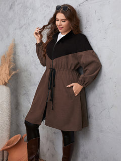 Two-Tone Dropped Shoulder Trench Coat - Curve Women's Apparel Wholesale