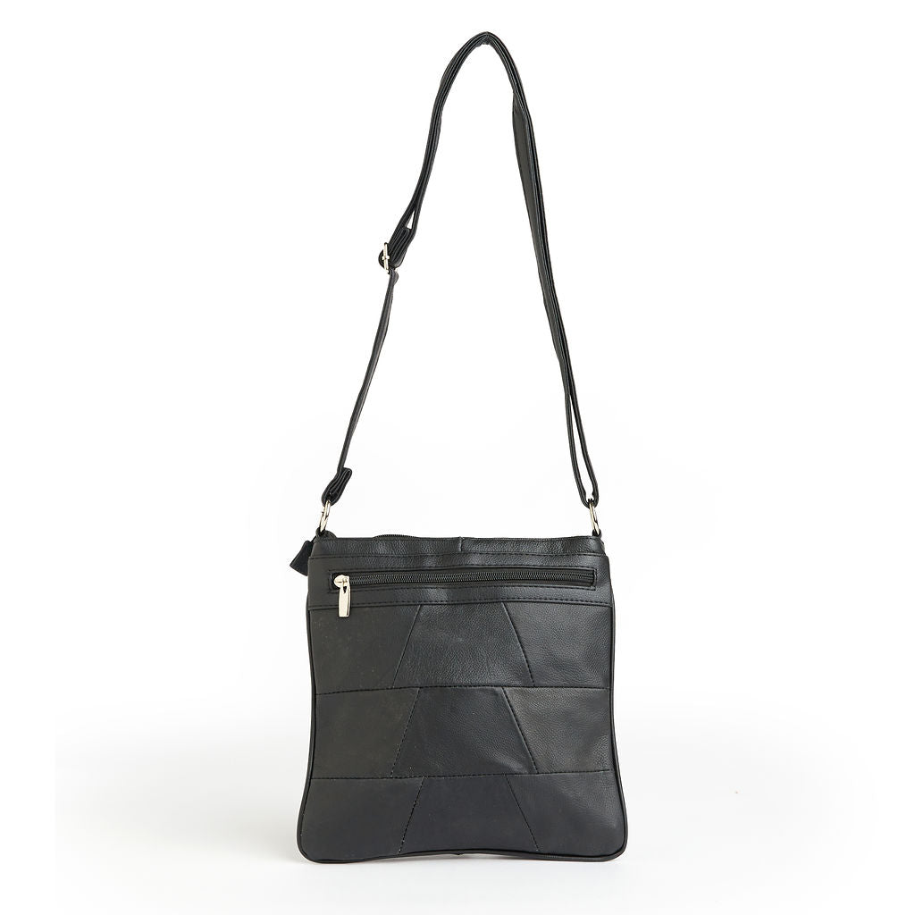 Woodland Leathers Women's Cross Body Bag, Quilted Crossbody Shoulder Bags, Multi Pocket Satchel Small Black Handbag, Fashion Bottega Bag with Wide