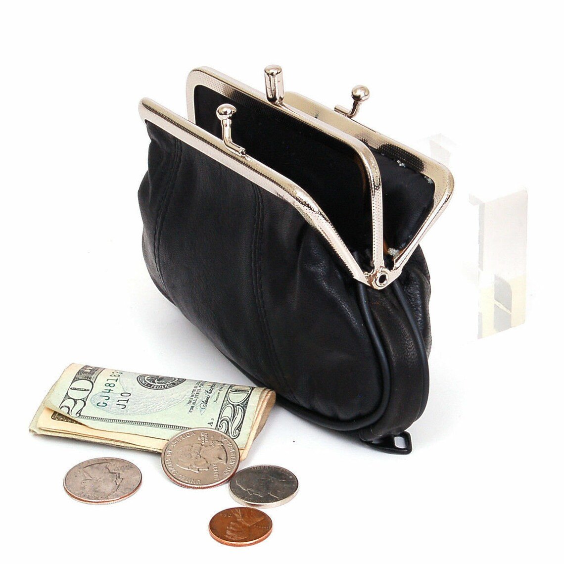 Coin Purse Kiss-Lock Wallet Vintage Money Change Pouches Leather
