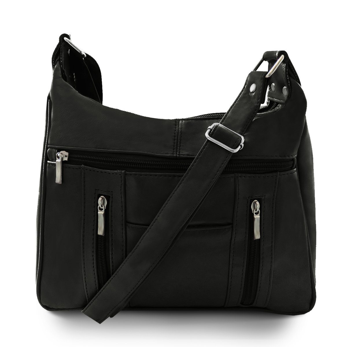 Leather Crossbody Bag for Men Women Muiti-pocket Side Bag Crossbody Purse  Wide Strap Shoulder Bag Camera Purse Top Zip over the Shoulder Purse:  Handbags