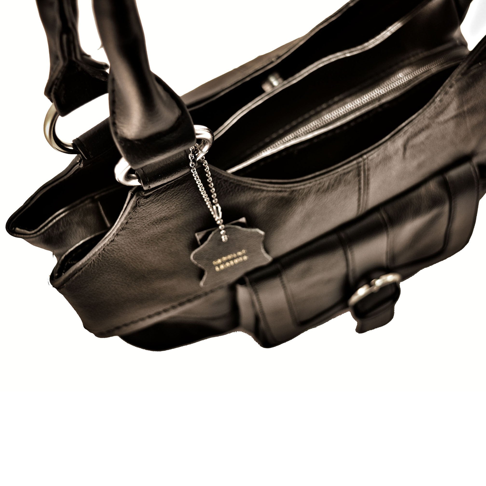 Genuine Leather 3 Compartments Ladies Handbag - Brown - WholesaleLeatherSupplier.com
 - 8