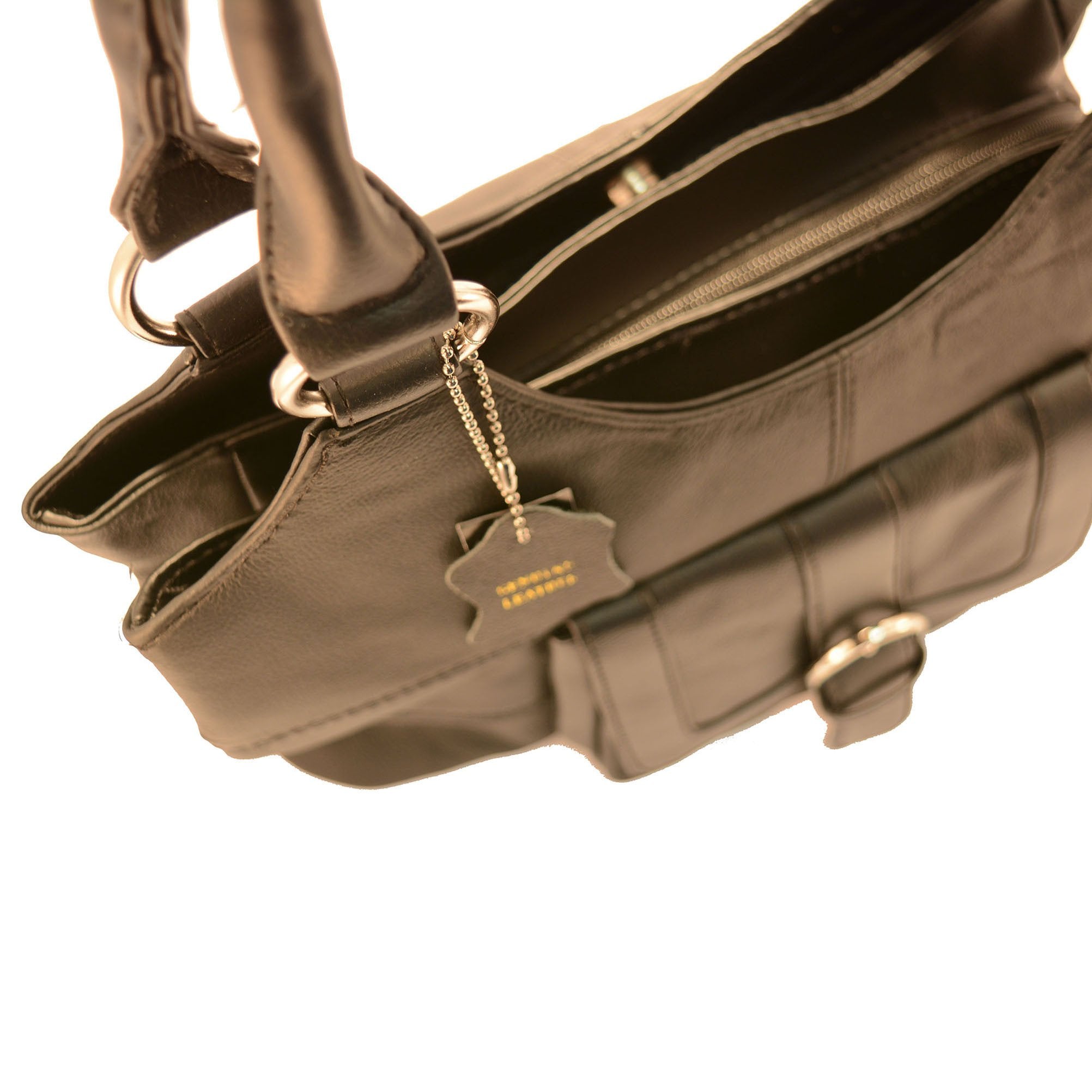 Genuine Leather 3 Compartments Ladies Handbag - Brown - WholesaleLeatherSupplier.com
 - 3
