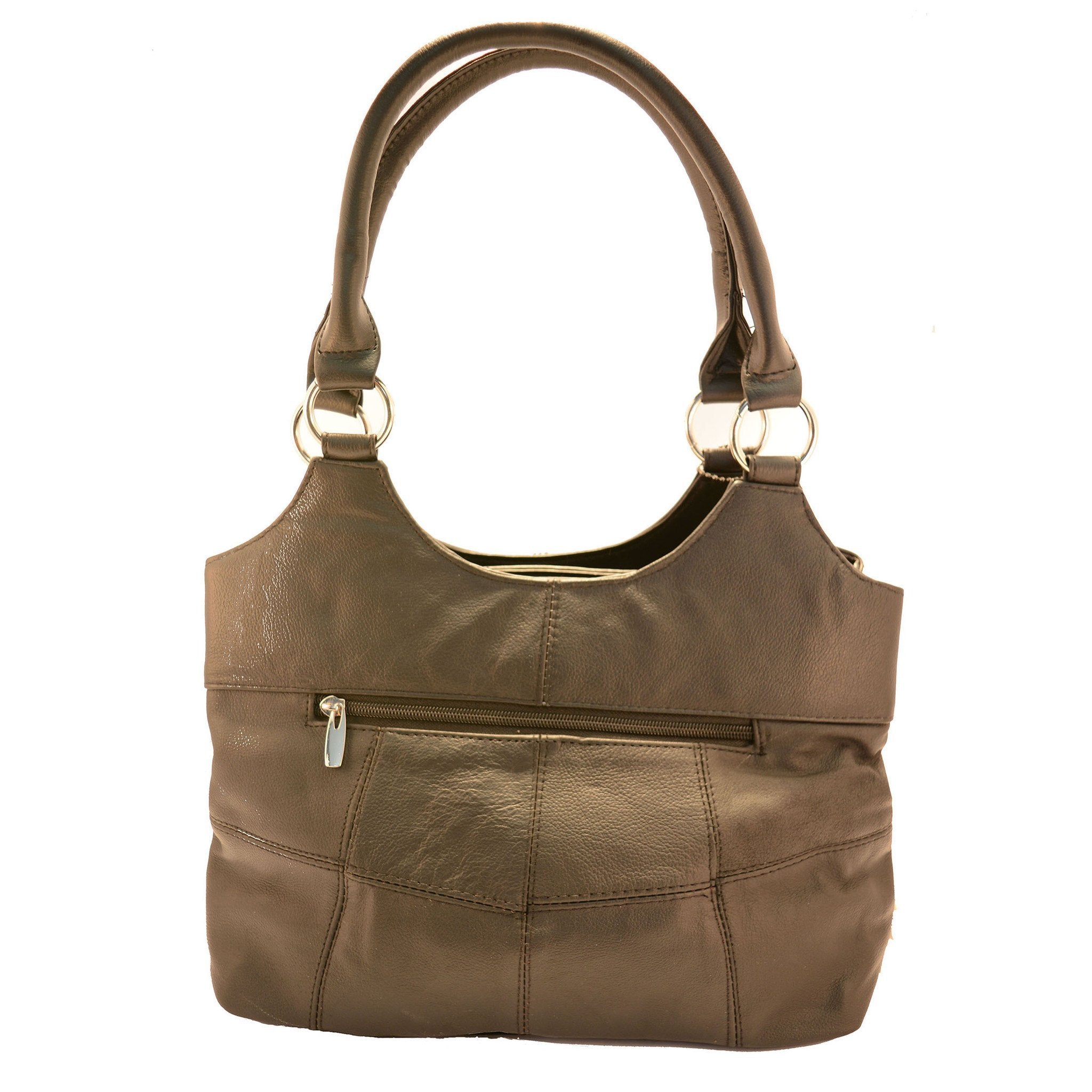 Genuine Leather 3 Compartments Ladies Handbag - Brown - WholesaleLeatherSupplier.com
 - 4