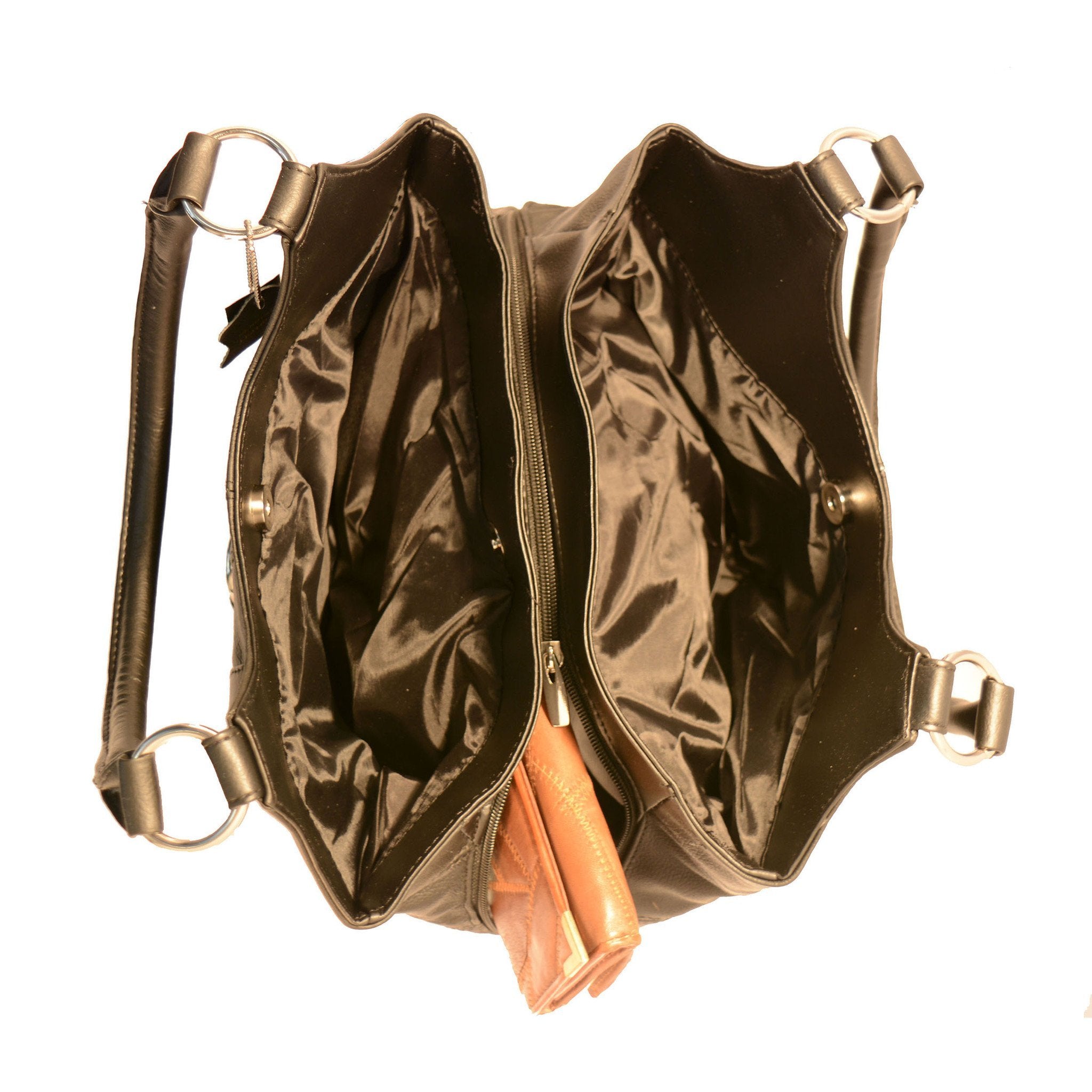 Genuine Leather 3 Compartments Ladies Handbag - Brown - WholesaleLeatherSupplier.com
 - 5