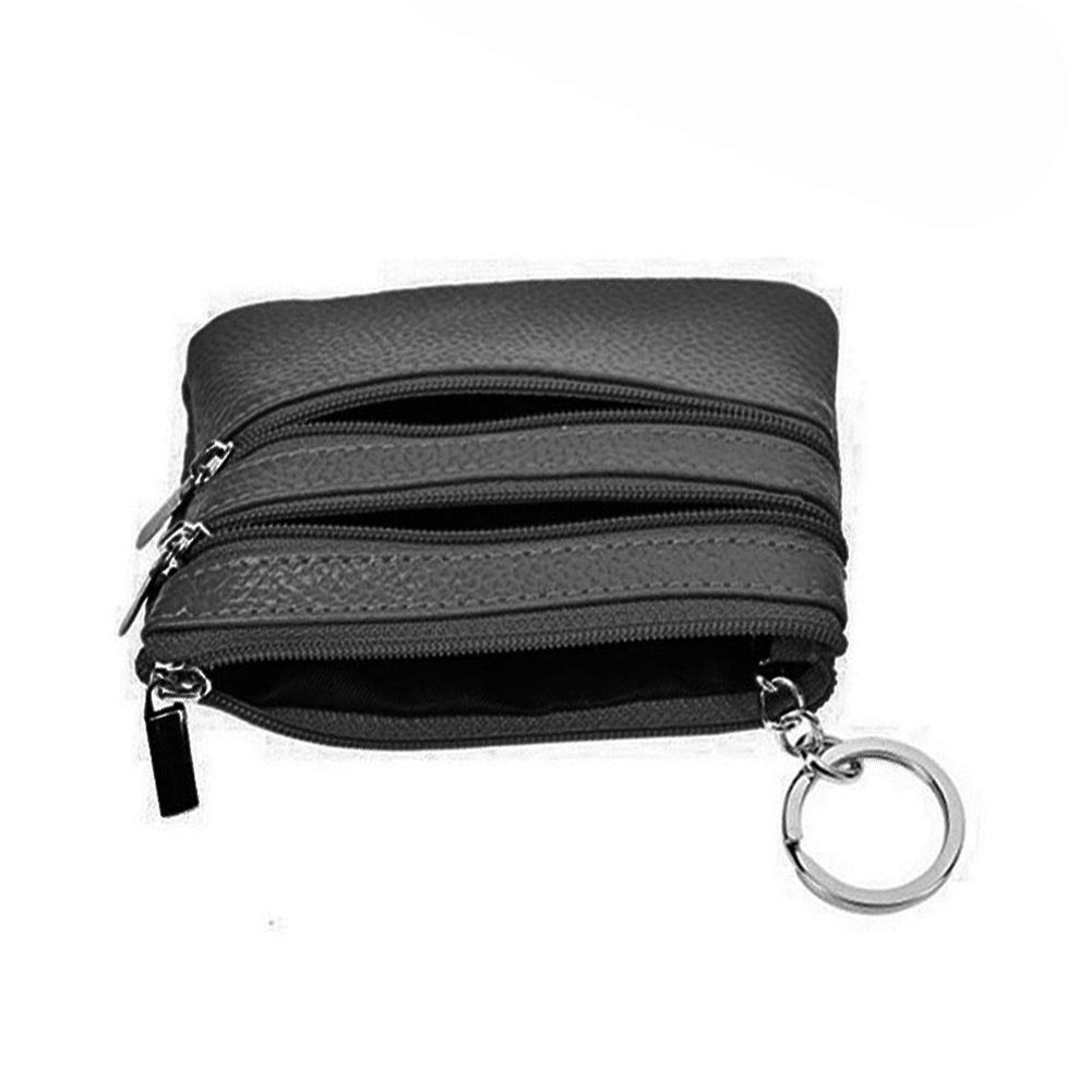 Small Leather 3 Zipper Coin Wallet