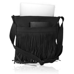 Deluxe Front-Fringed Messenger Bag - Black Color
