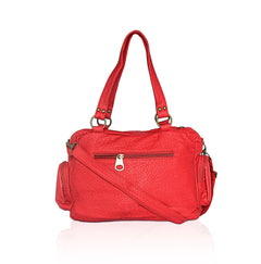 Washable Vegan Leather Series- Comfortable Shoulder/Bowling Bag - Red