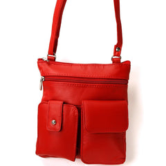 Soft Leather Two Front Purse Red Color Cross-body Style