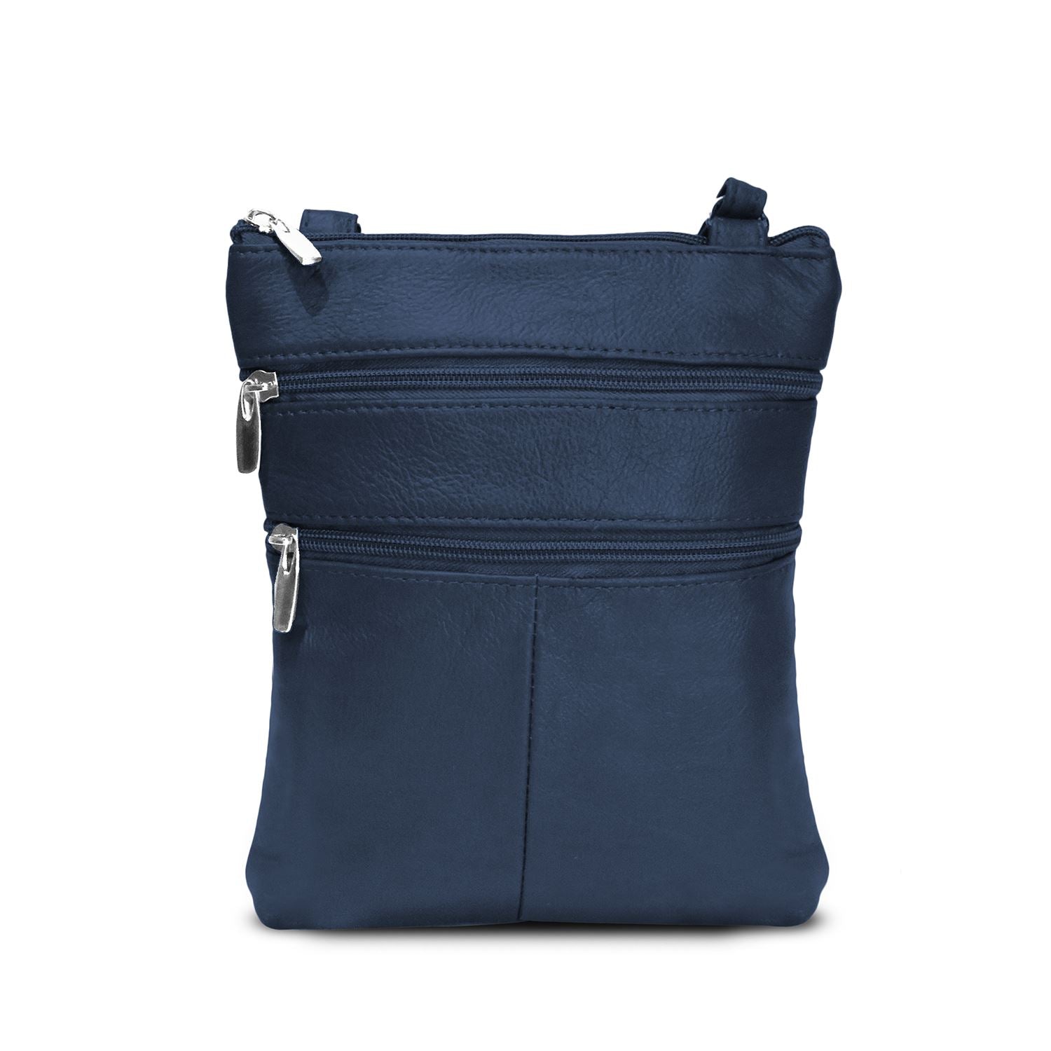 Genuine Cowhide Leather Multi-Pocket Crossbody Purse Bag - Purple