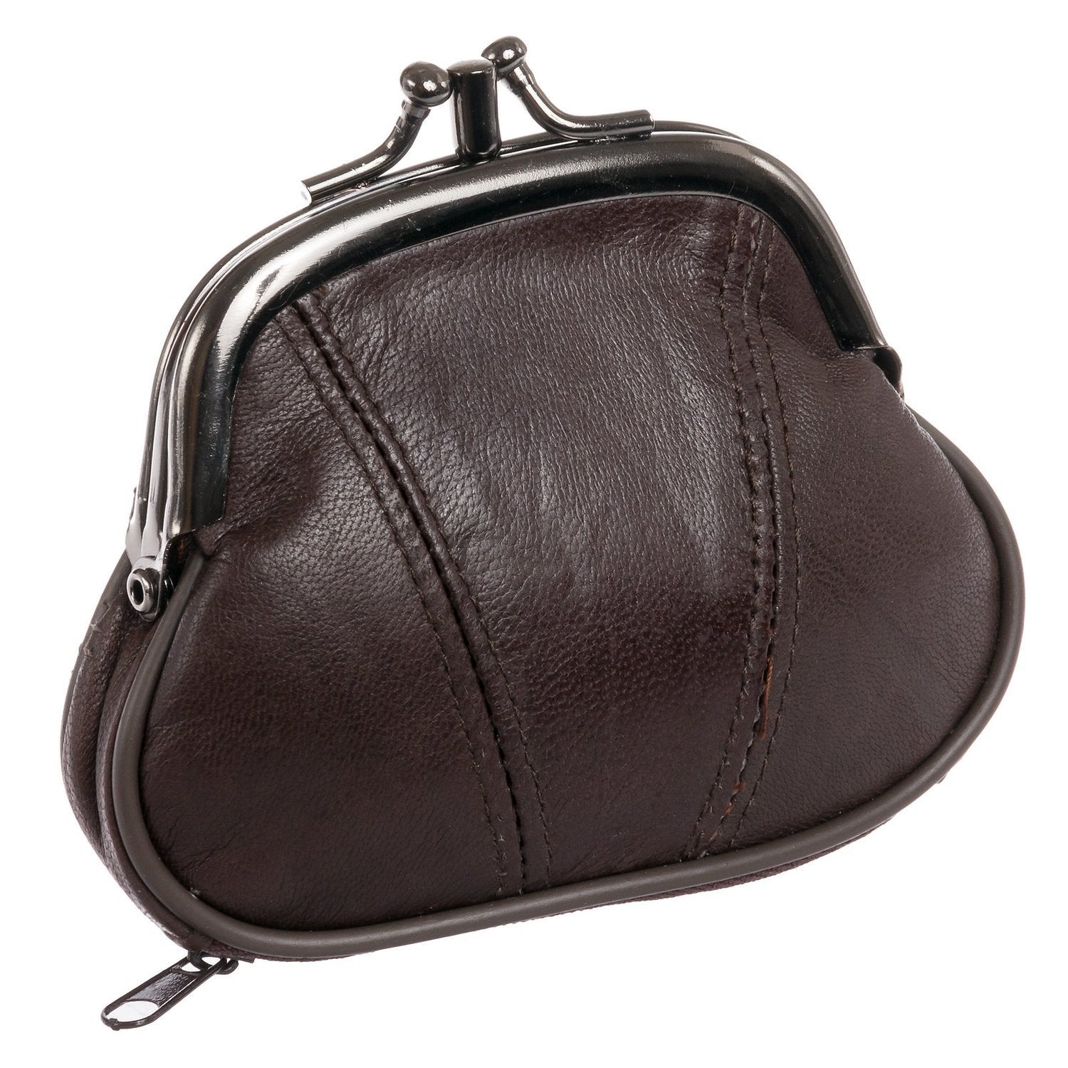 Leather Kiss Lock Coin Purse - Olive