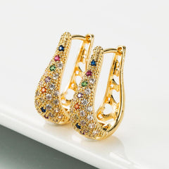 Gold English Lock Colorful Zircon Earrings