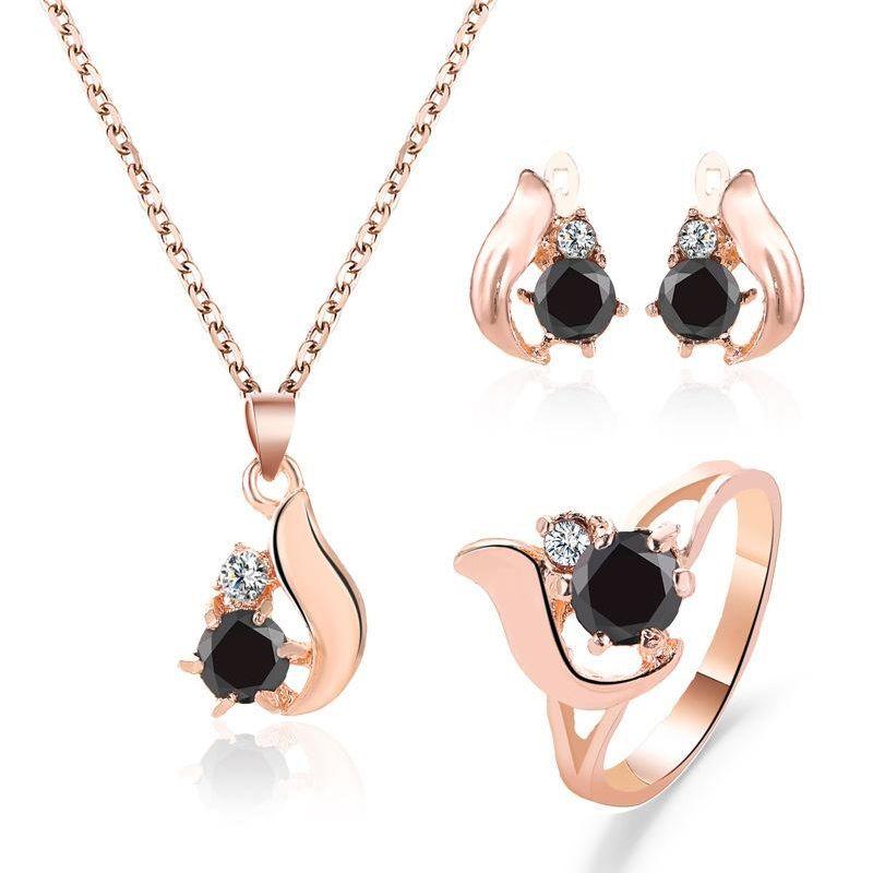 Black Onyx Elegant Rose Gold Jewelry Set