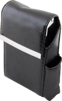 Genuine Leather Flip-top Cigarette Case with Pocket Lighter