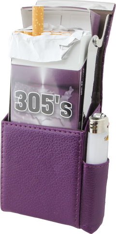 Genuine Leather Blue Flip Top Cigarette Case with Side Lighter Pocket