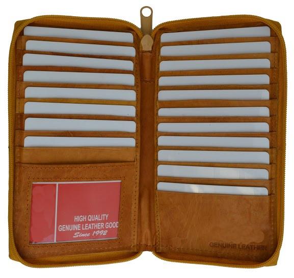 Unisex Genuine Leather Bi-fold Zip Around Large Credit Card Holder Wallet