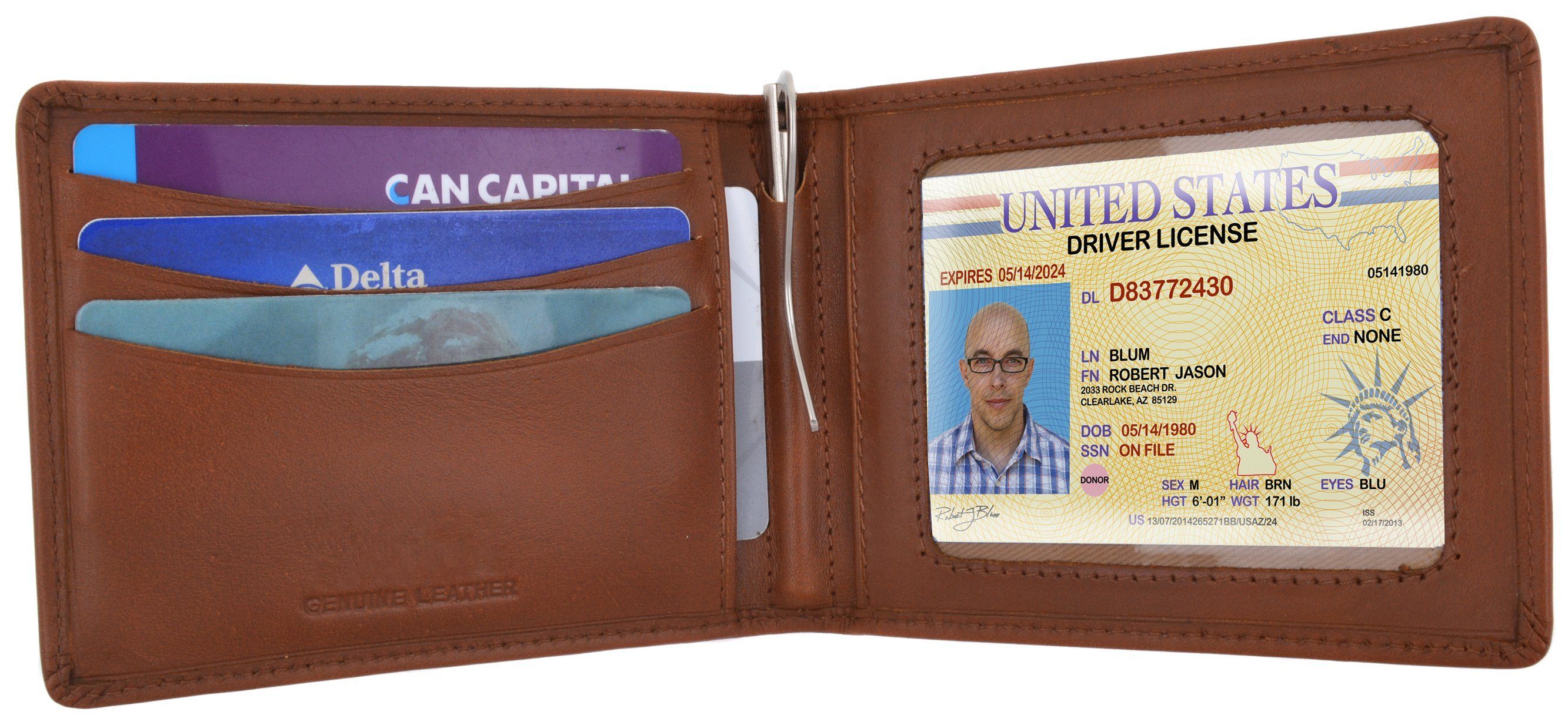 AFONiE Genuine Leather Bi-fold Money Clip Wallet