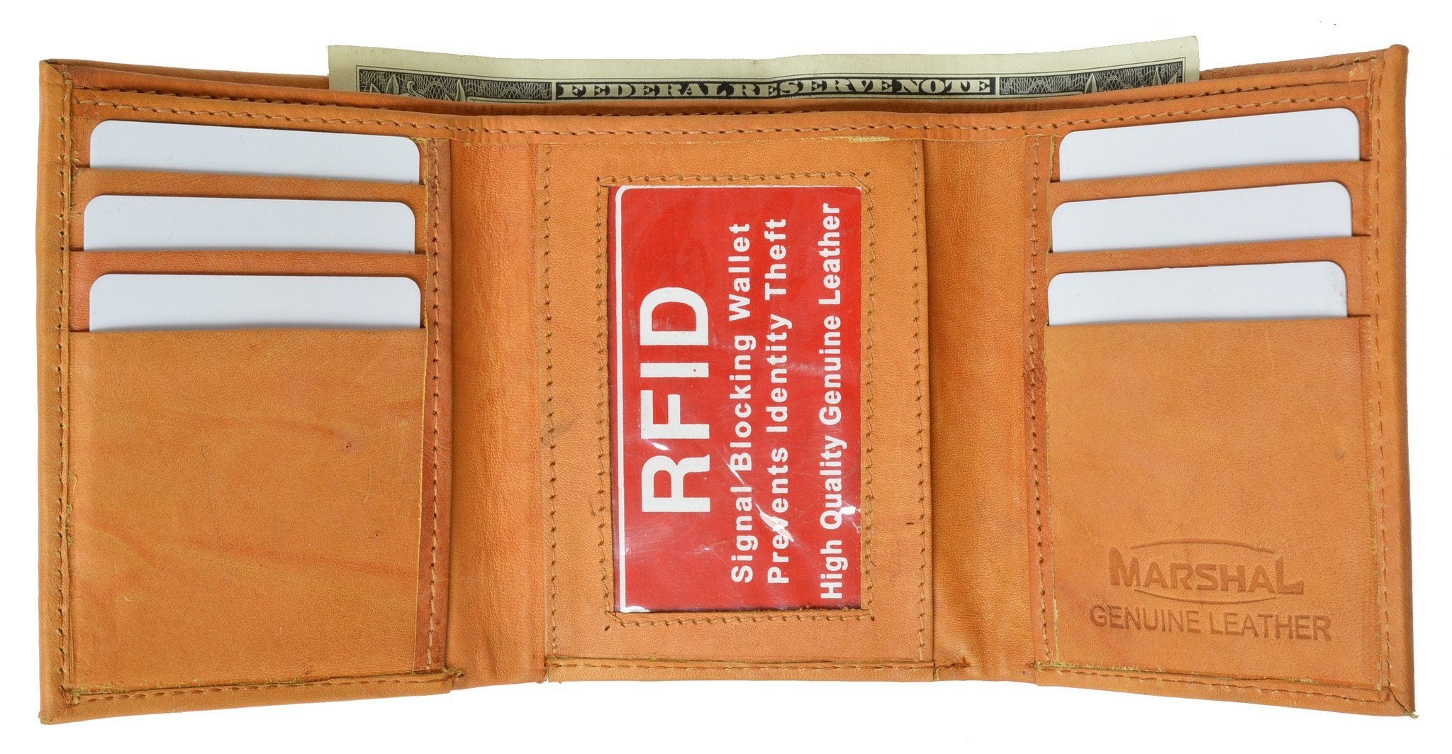 Mens Trifold Leather Wallet RFID Blocking
