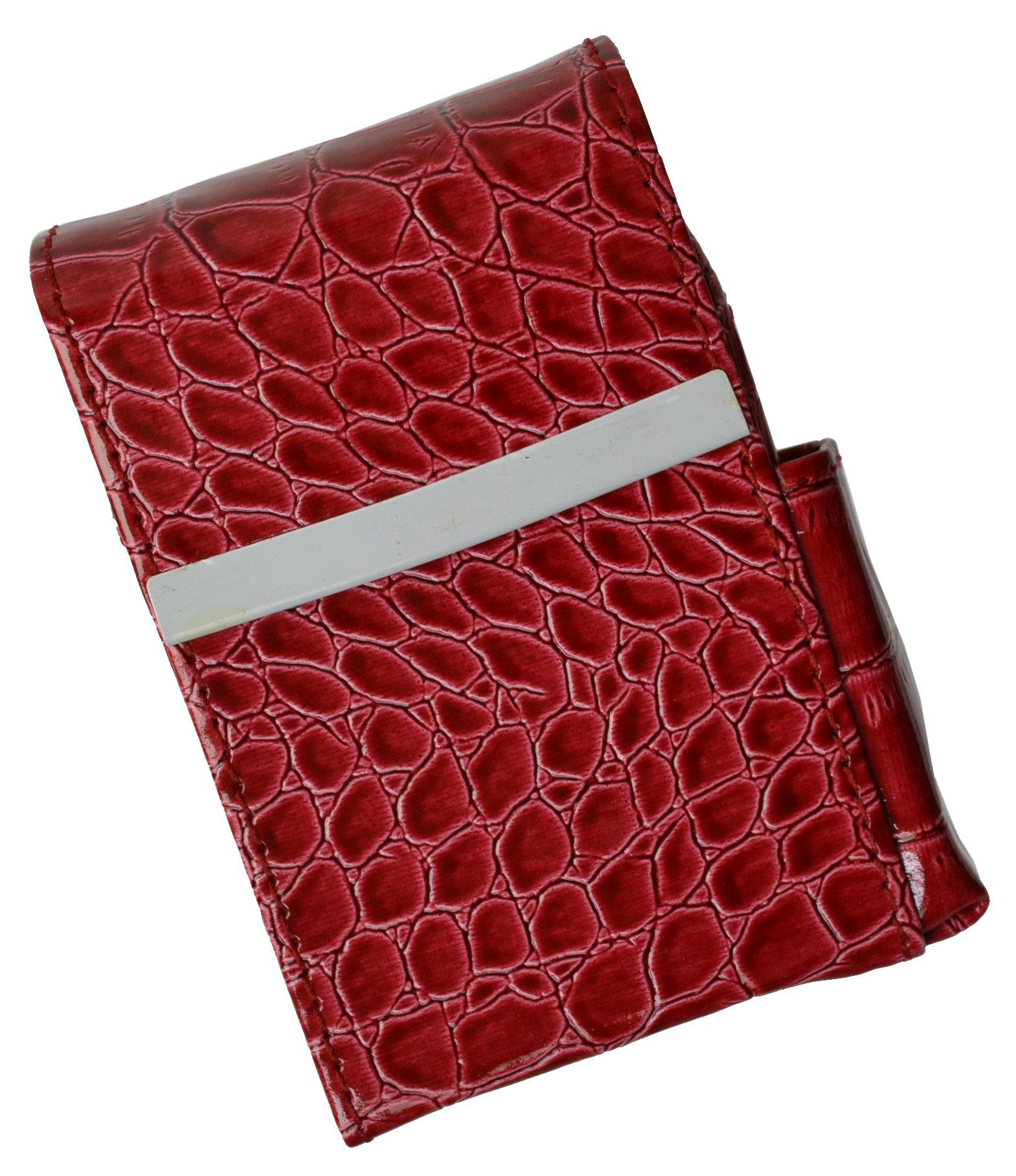 Unisex Croco-Textured Genuine Leather Flip-Top Cigarette Case