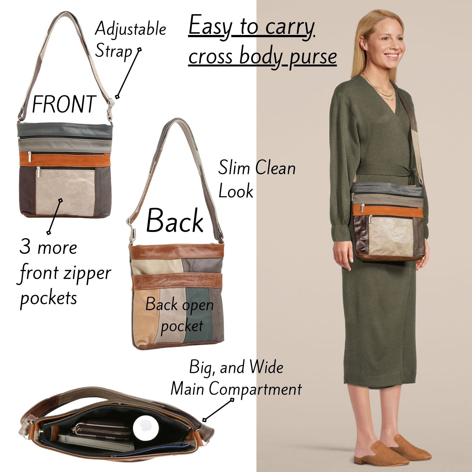 Afonie Leather Shoulder Bag or Cross Body Bag for Women, Brown