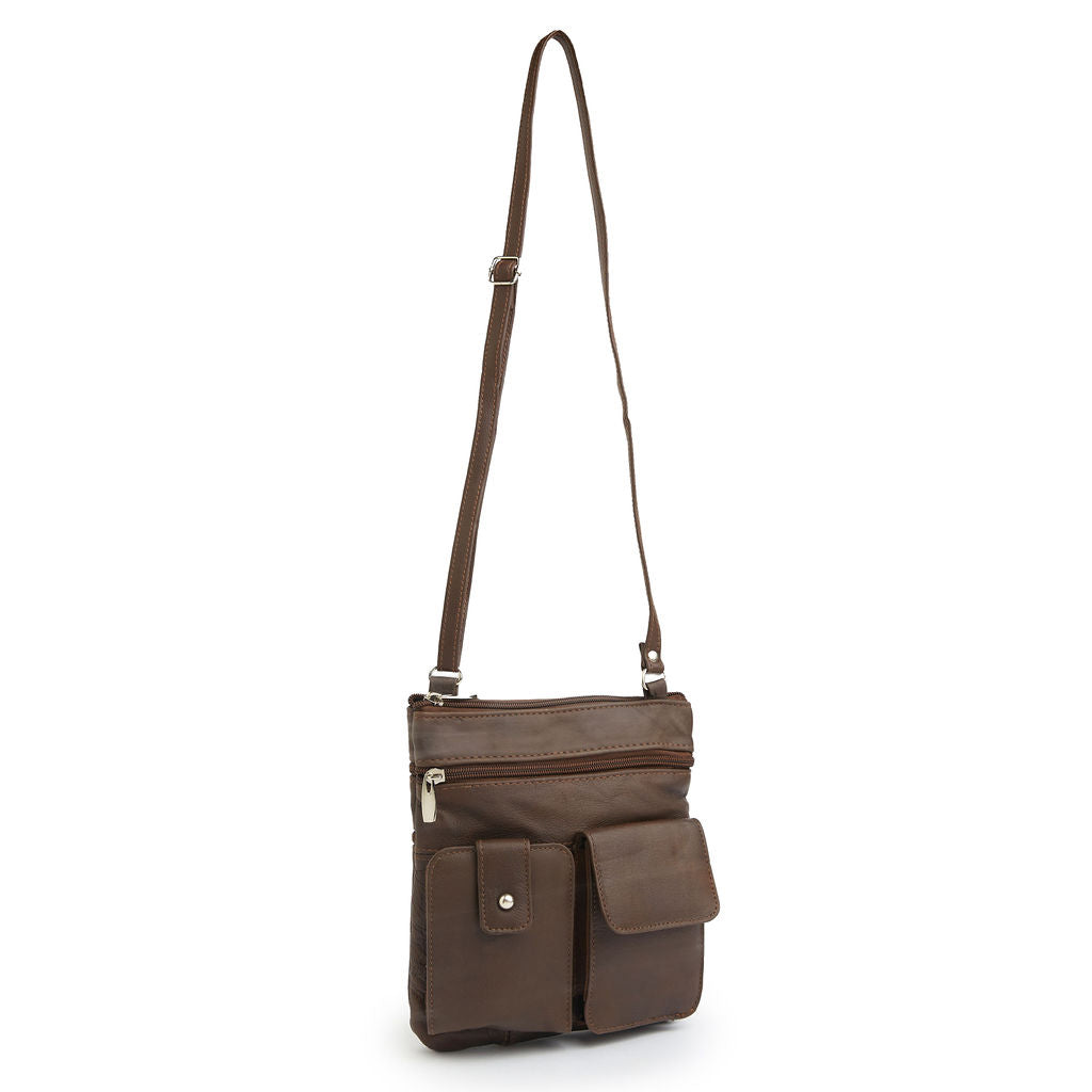 Soft Leather Two Front Purse Brown Color Cross-body Style