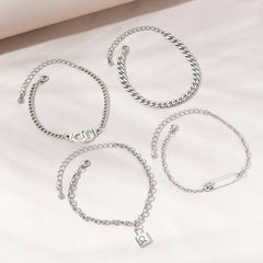 Rock Lock of Love Silver Women Fashion Silver Bracelet set