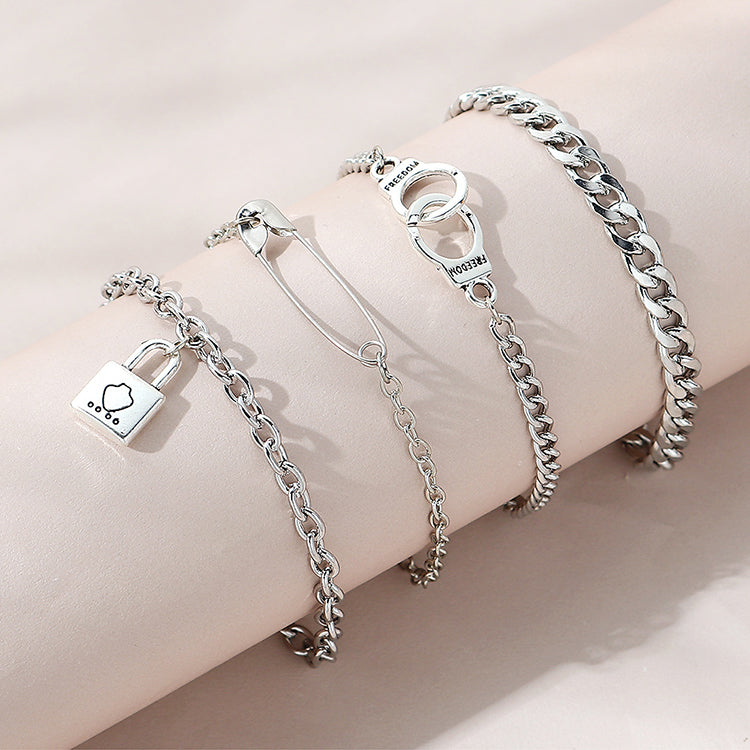 Rock Lock of Love Silver Women Fashion Silver Bracelet set