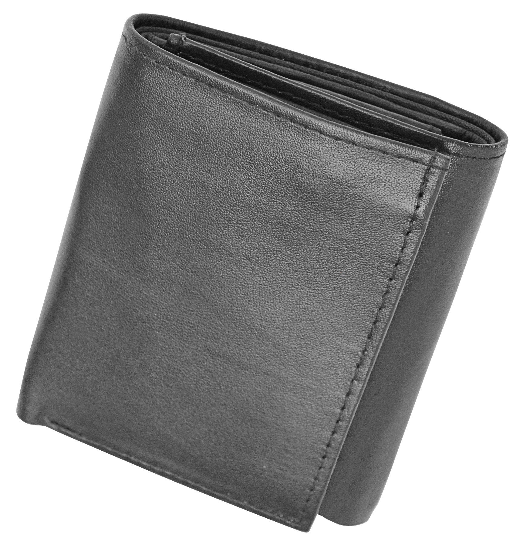 Genuine Soft Leather Tri-fold Wallet For Men - Black