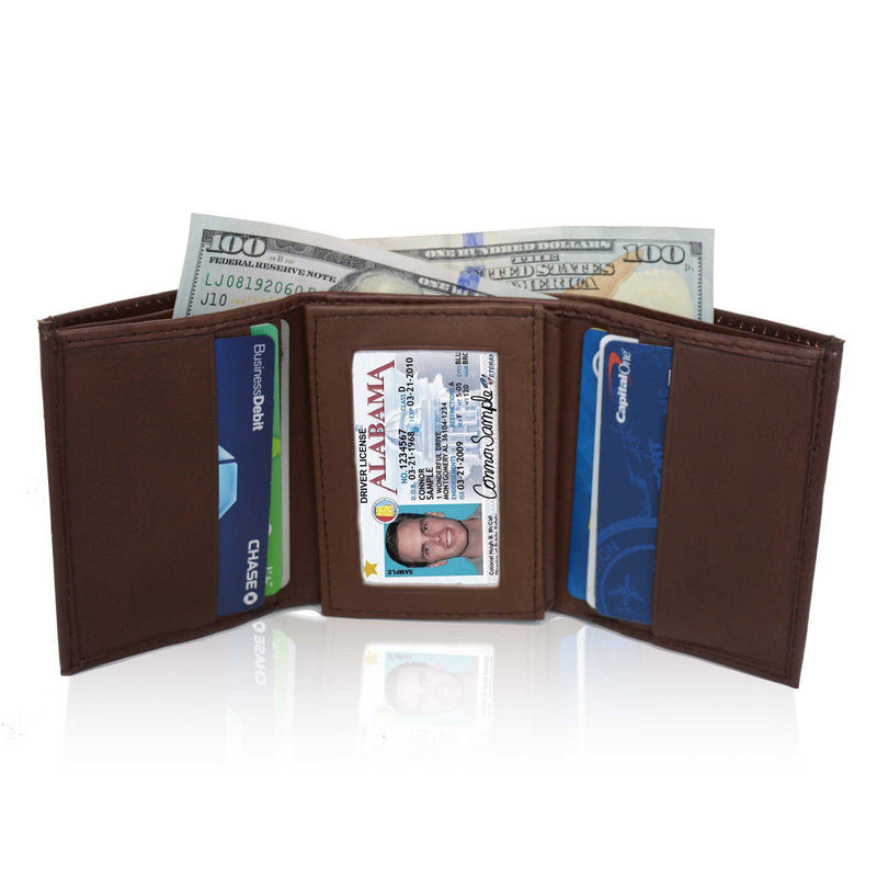 Genuine Soft Leather Tri-fold Wallet For Men - Brown