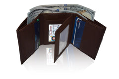Genuine Soft Leather Tri-fold Wallet For Men - Black