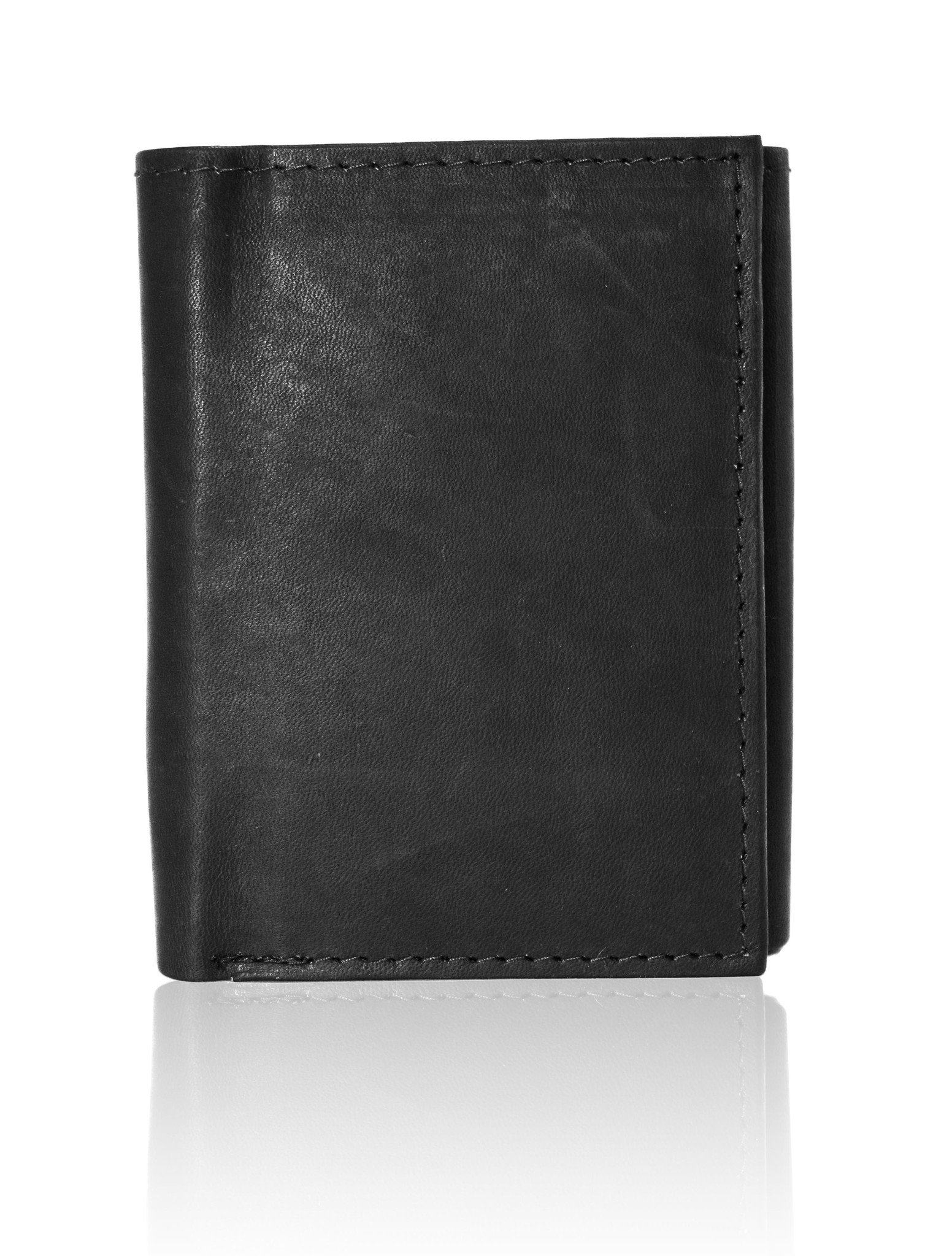Genuine Black Leather Trifold Wallet Men