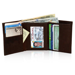 Deluxe Genuine Leather Tri-fold Wallet For Men - Brown