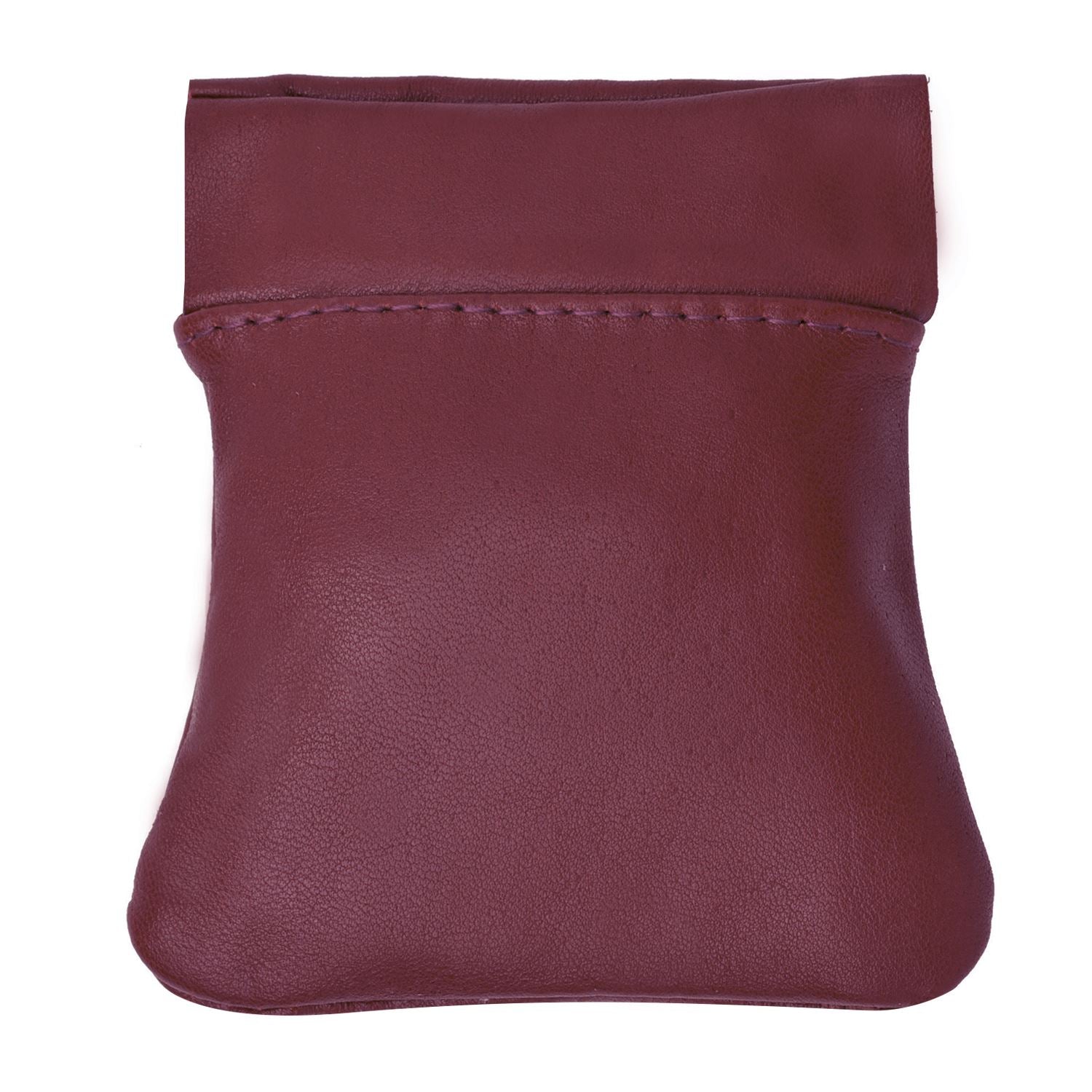 Classic Leather Squeeze Coin Purse change Holder For Men, Pouch size 3.5 in  X 3.25 in. high, Burgundy 