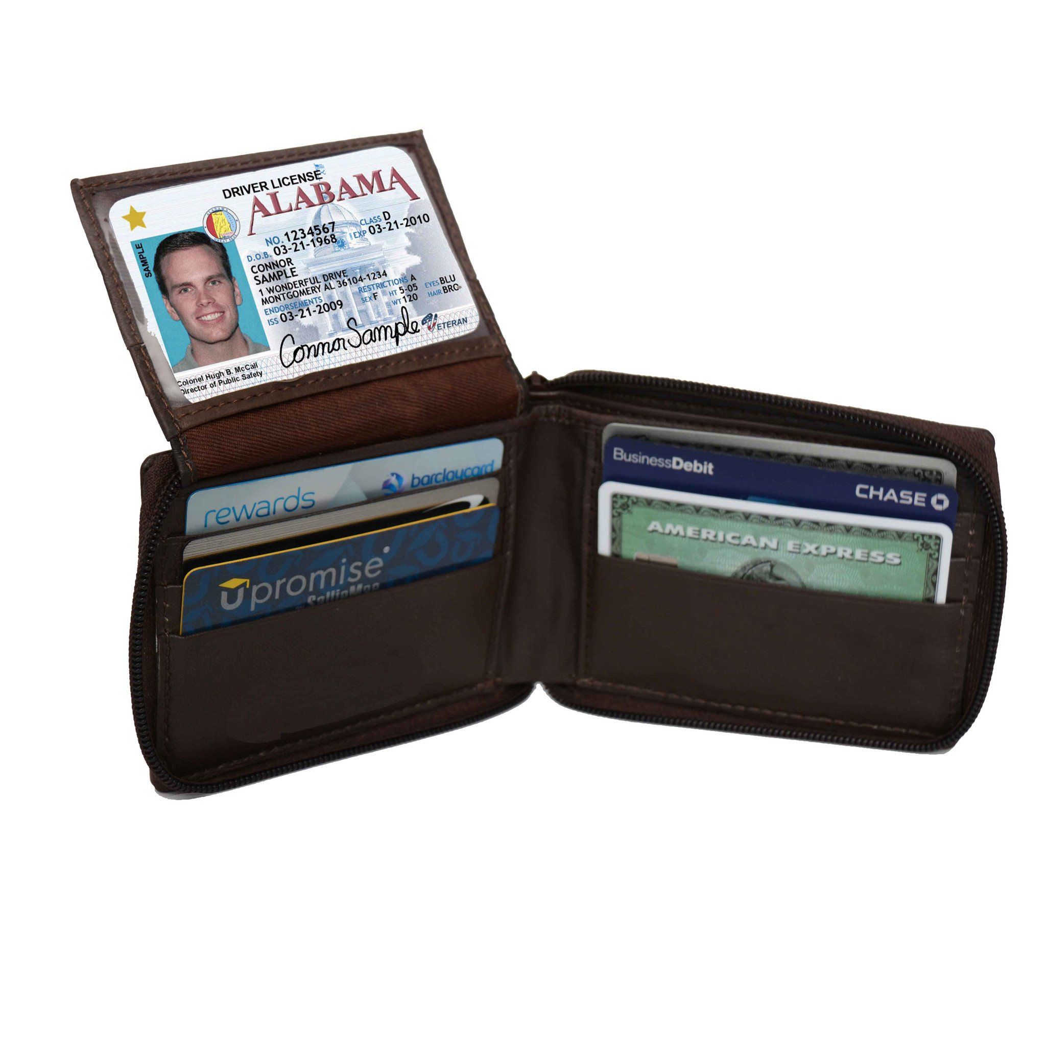 Genuine Flip ID Zipped Soft Leather Bifold Wallet - Black