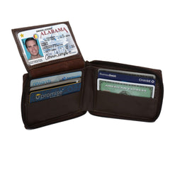 Genuine Flip ID Zipped Soft Leather Bifold Wallet - Brown