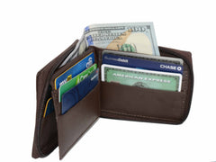 Genuine Flip ID Zipped Soft Leather Bifold Wallet - Brown