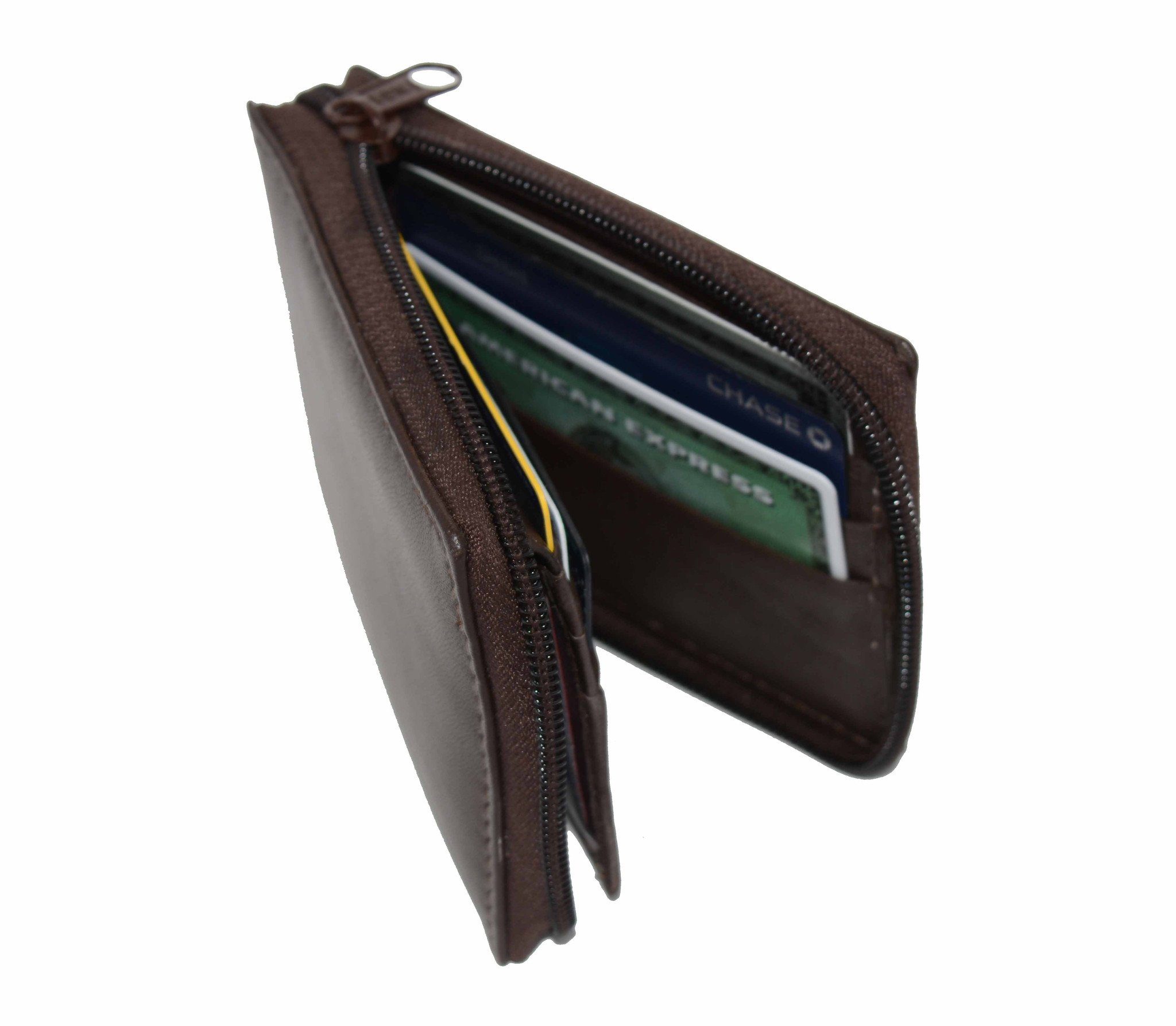 Genuine Leather Bifold Wallet Zippered - Black