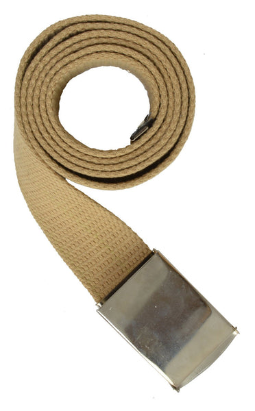 Men's Gold Military Flip Top Belt Buckle with Canvas Web Belt X-Large Brown