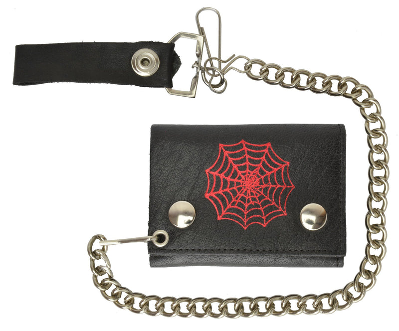 Leather Trifold Biker Wallet (Spiderweb)