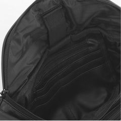 Eight Pockets Genuine Jumbo Size Leather Fanny Pack - Black