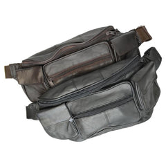 A Soft Leather 7 Zippers Jumbo Size Fanny Pack 2 Colors Available