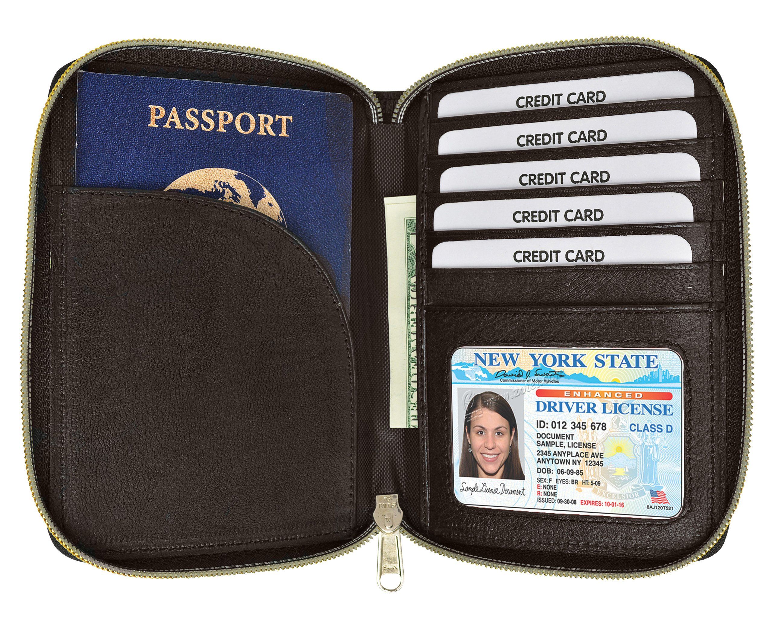 RFID Travel Zip Around Passport Cover-Brown Color